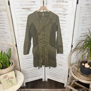 XCVI Wearables Women's Winifred Jacket Medium Trench Coat Army Green Art to Wear